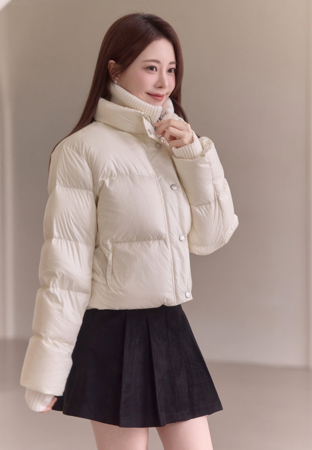 Detachable Knit Collar Short Puffer