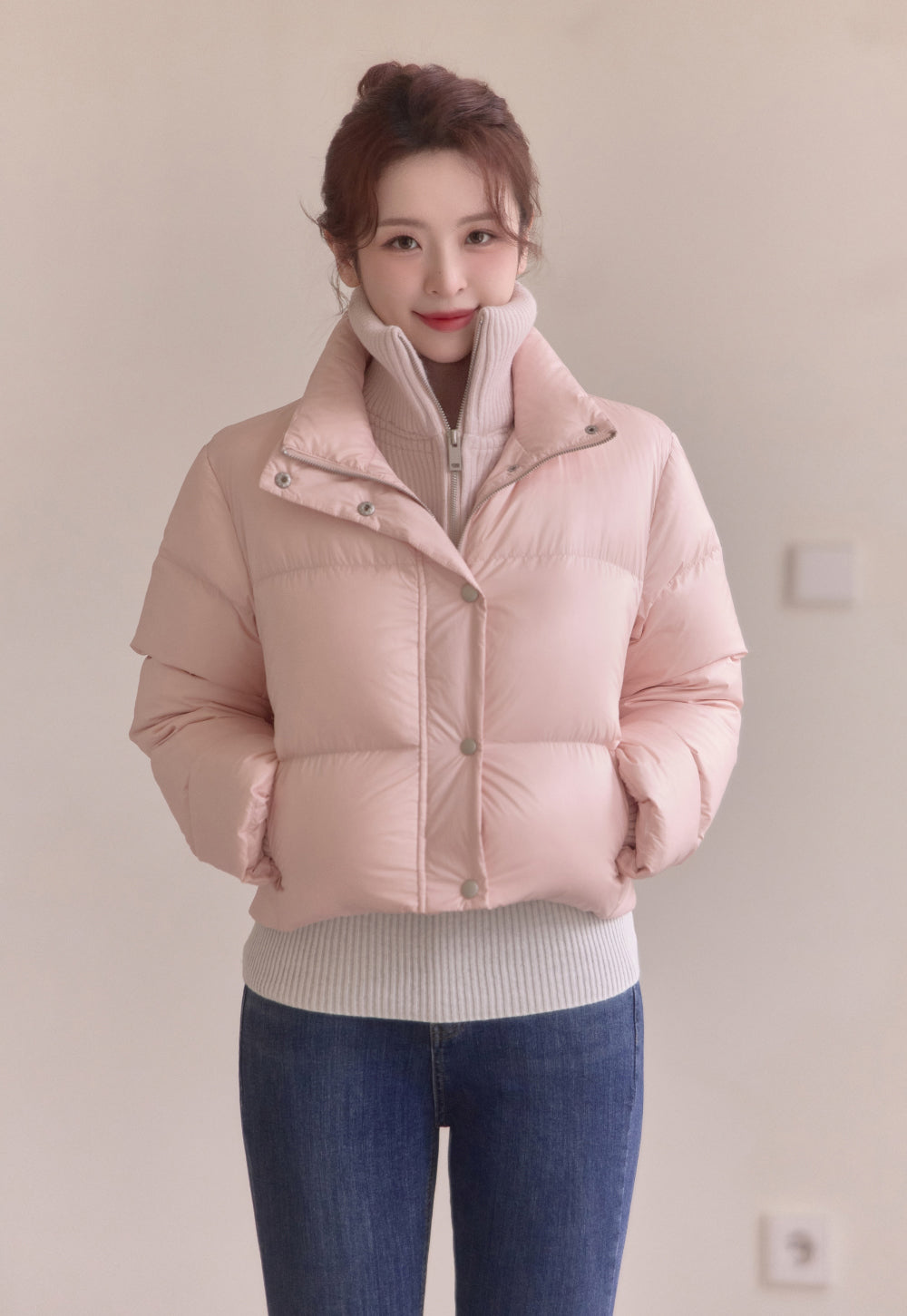 Detachable Knit Collar Short Puffer