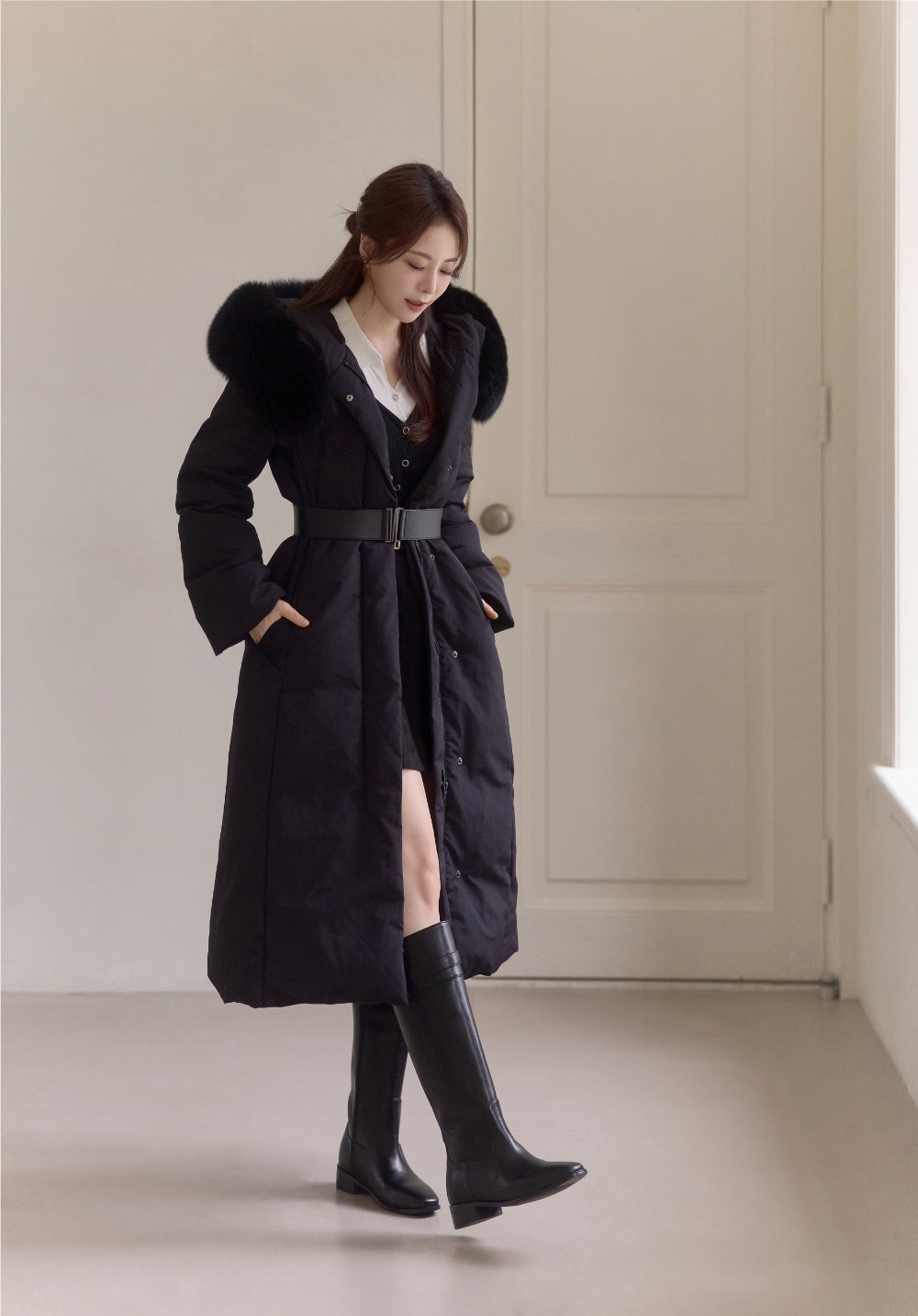 Fox fur Belted Long Duck Down – Loar US