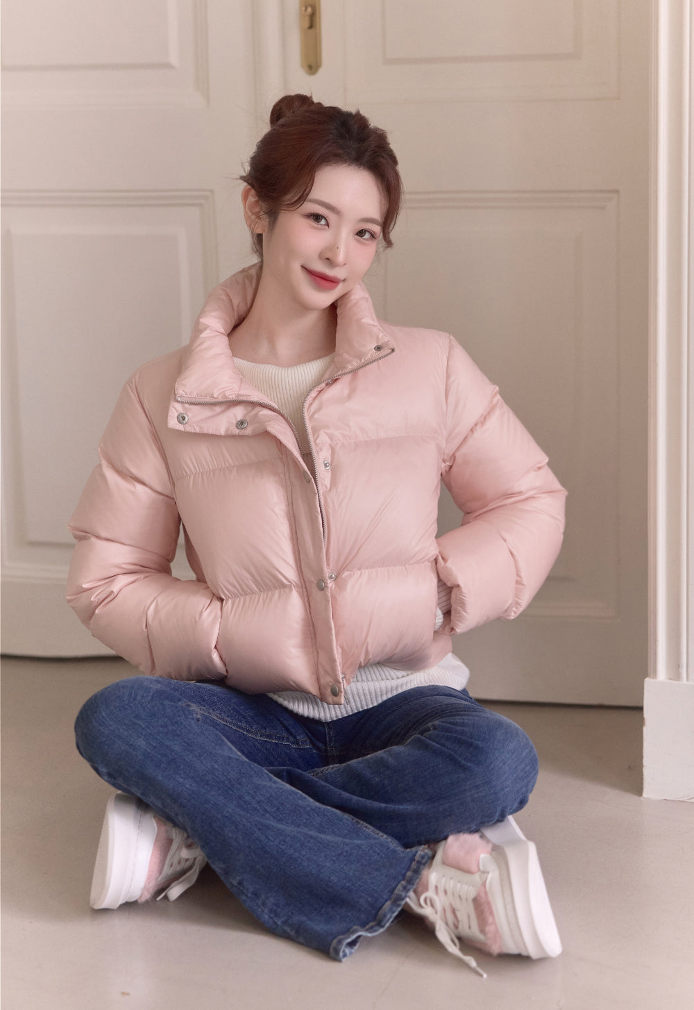 Detachable Knit Collar Short Puffer