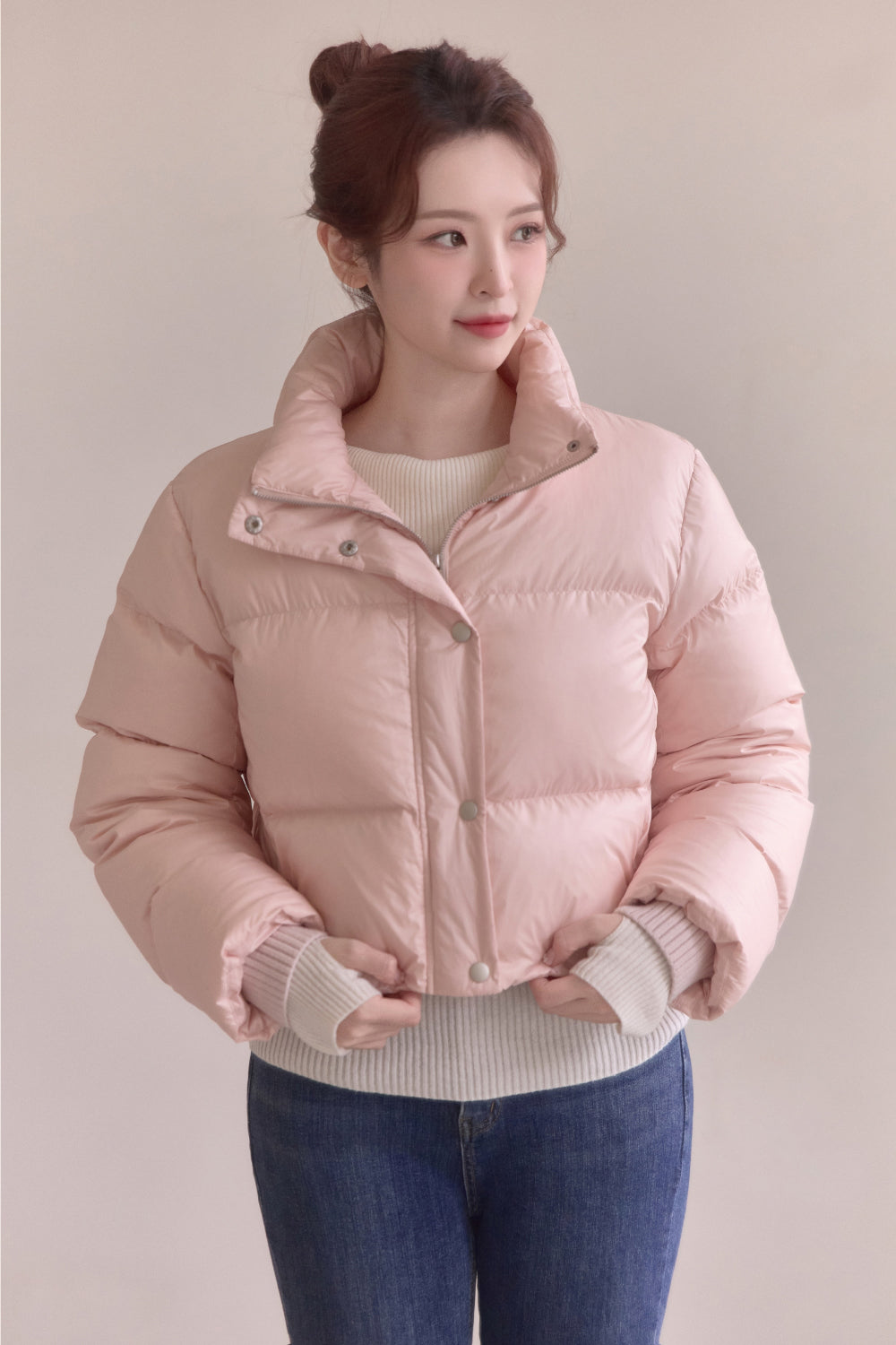 Detachable Knit Collar Short Puffer