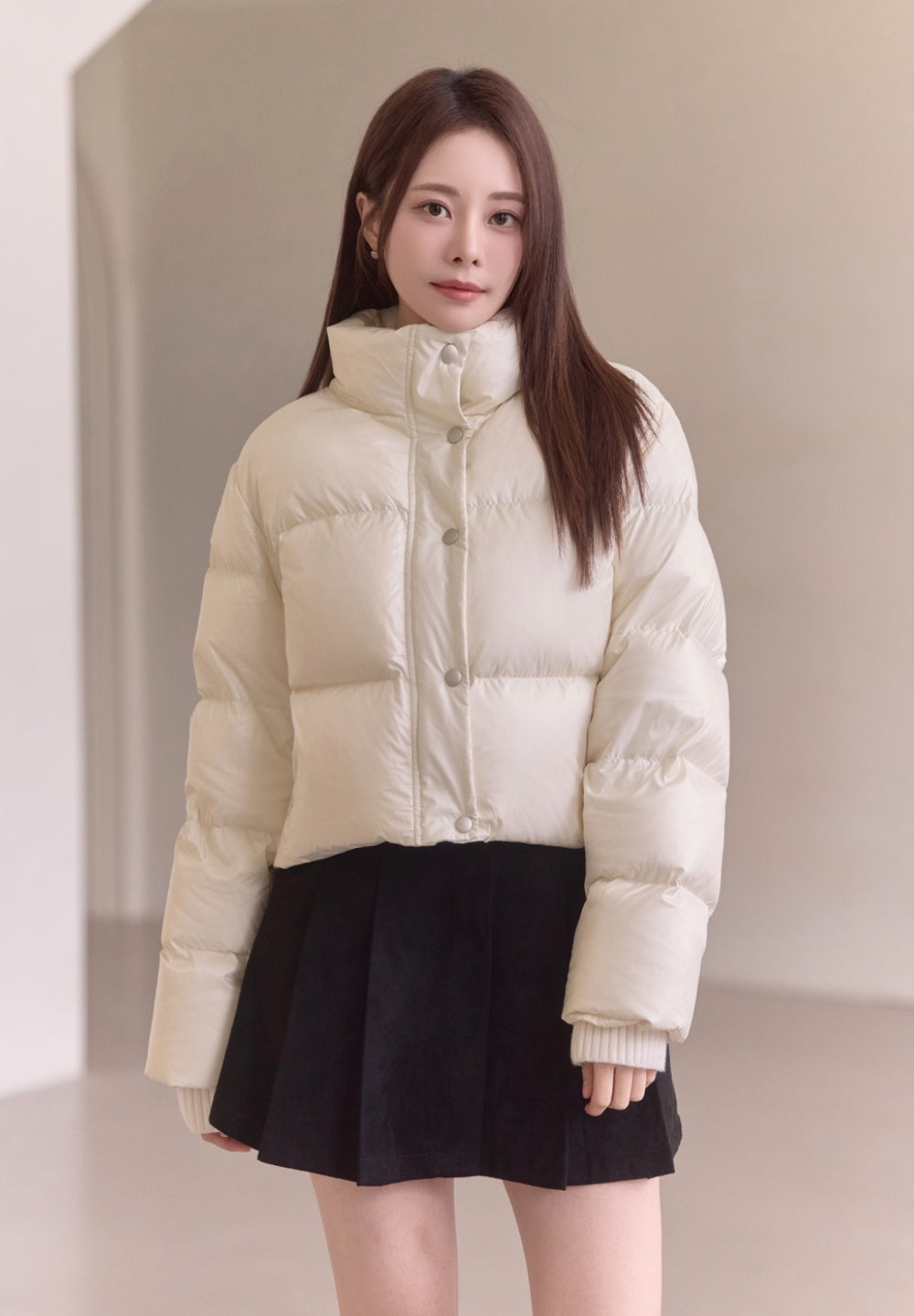 Detachable Knit Collar Short Puffer