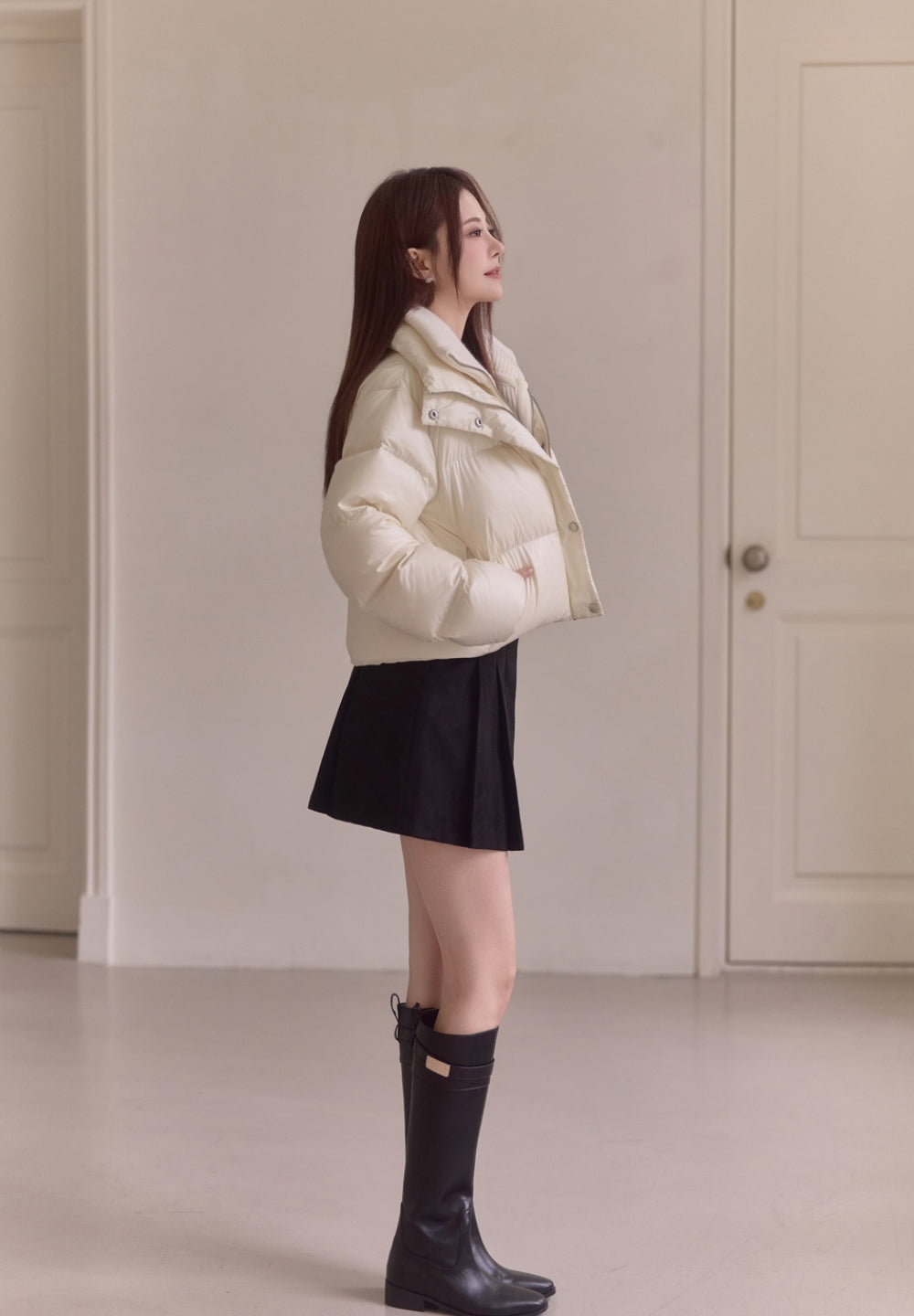 Detachable Knit Collar Short Puffer