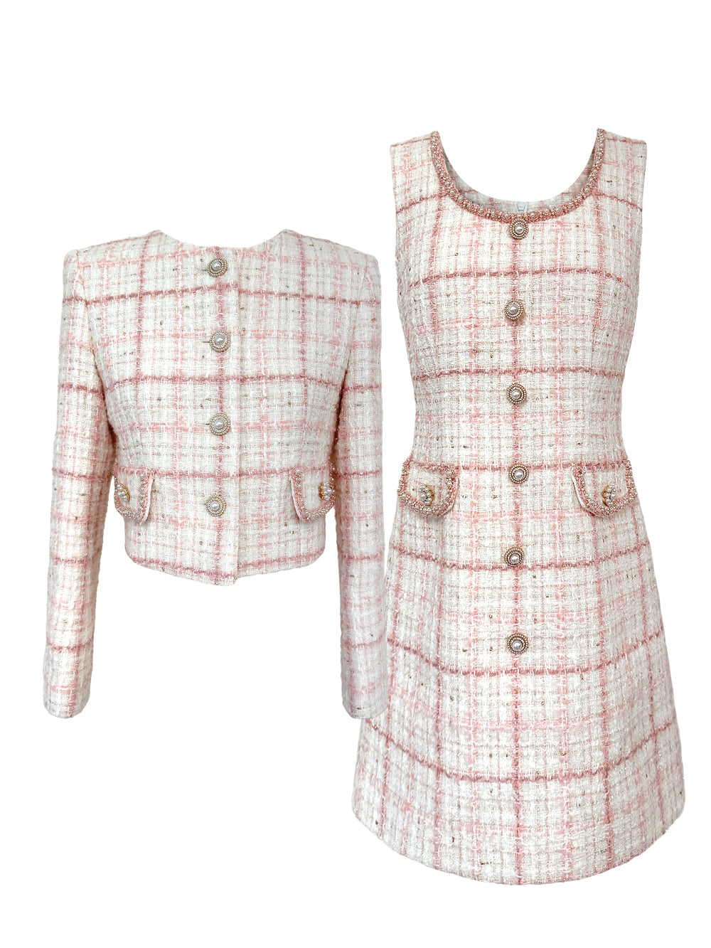 Premium Tweed Check-Pattern Dress