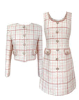 Premium Tweed Check-Pattern Dress