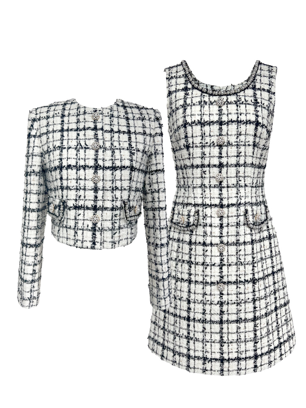 Premium Tweed Check-Pattern Dress