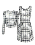 Premium Tweed Check-Pattern Dress