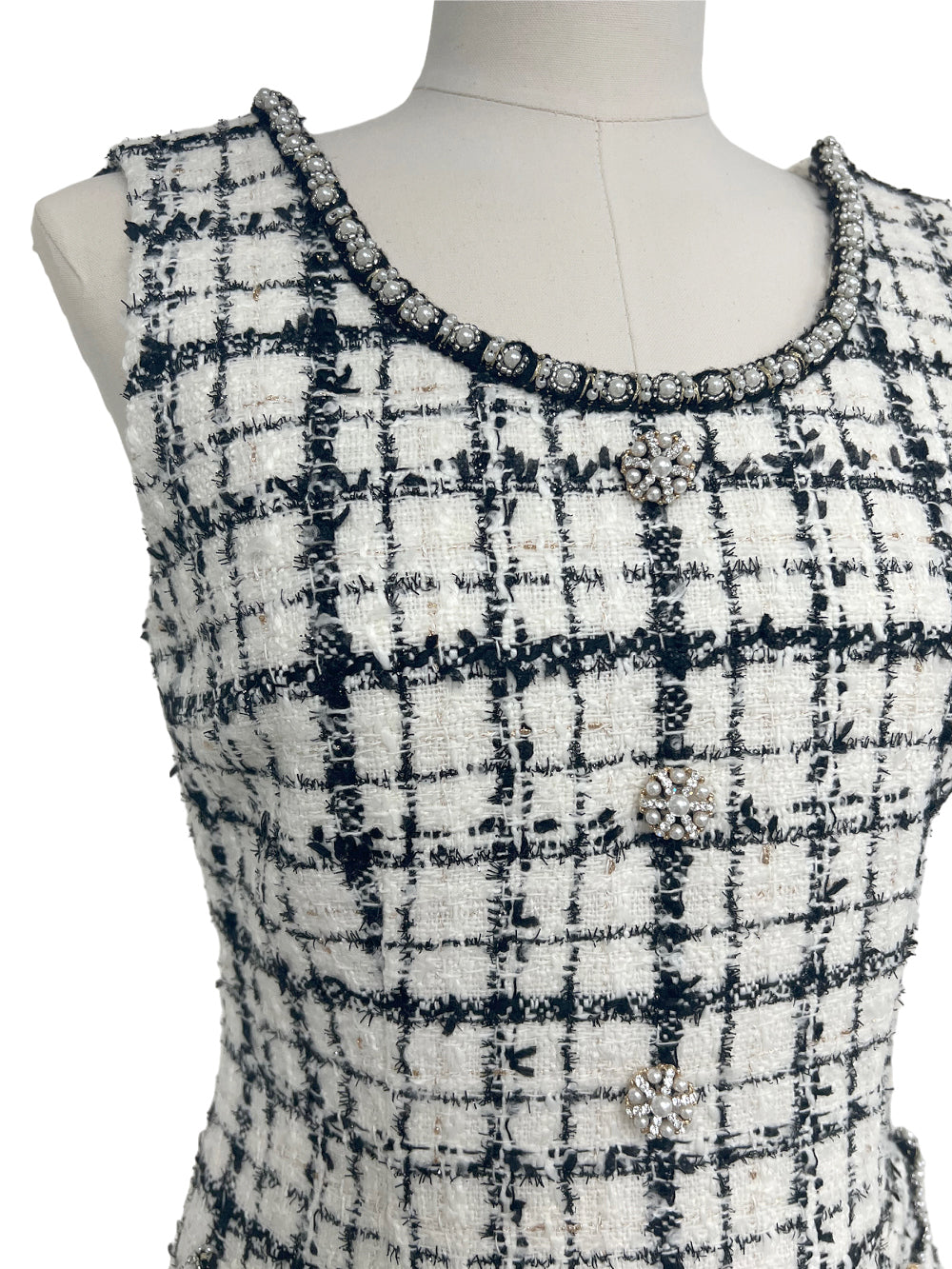 Premium Tweed Check-Pattern Dress